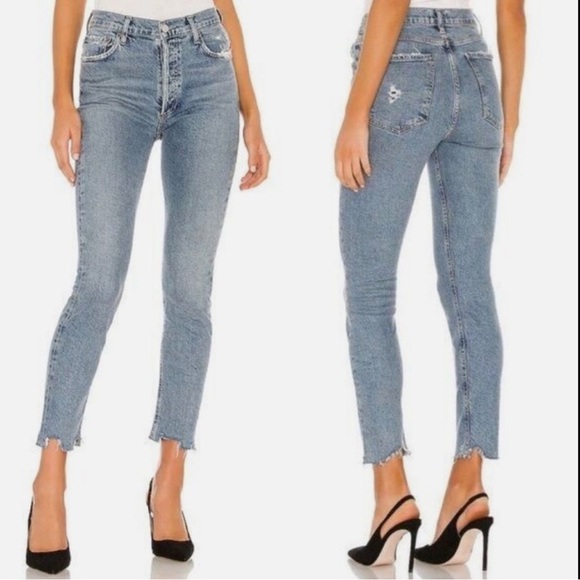 Agolde “Nico” High Rise Slim Fit Jeans, Button Fly, Cutoff Hem — Size 25 - Picture 8 of 8